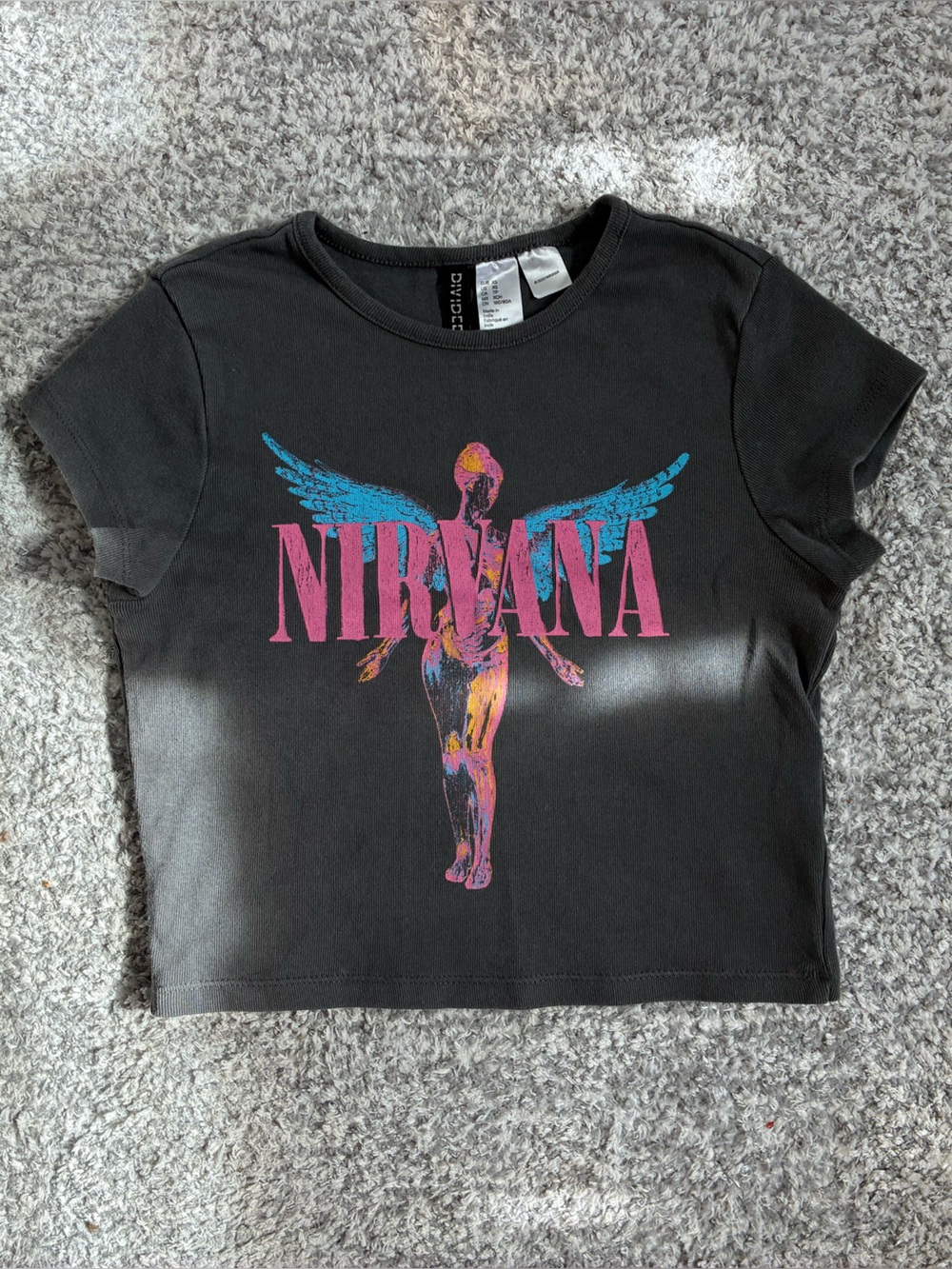 H&M Black Nirvana Graphic Tee with Pink and Blue Print - Picture 1 of 3
